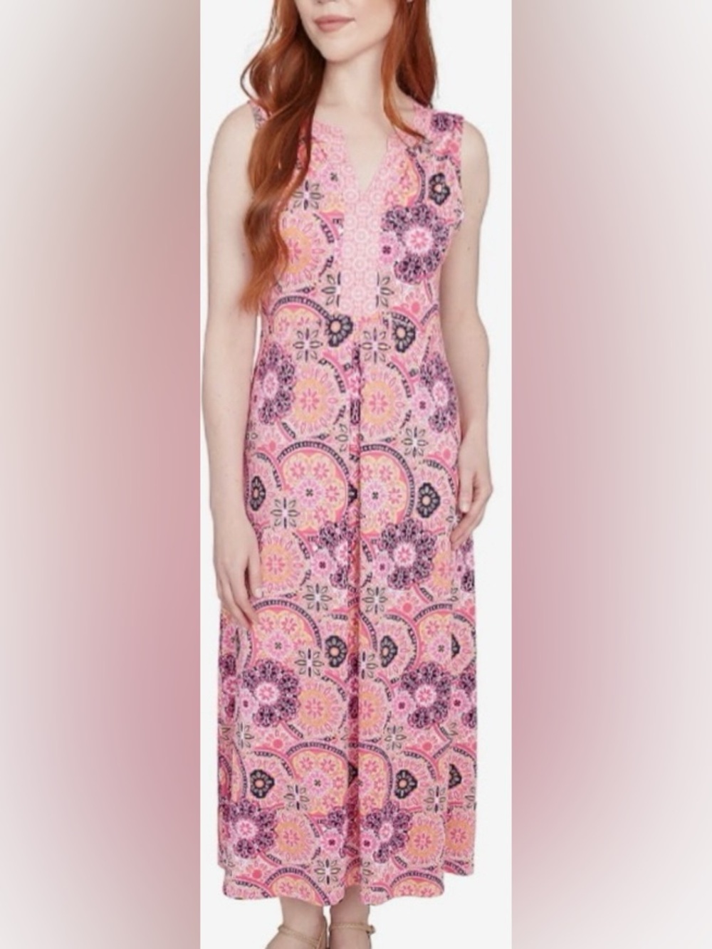 Ruby Road Petite Pink Multi Geo Blossom Print Sleeveless Dress: PM